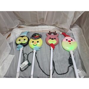 Rare Gemmy 26" Christmas Blow Mold Stake Lights w/ Flickering Multicolor...